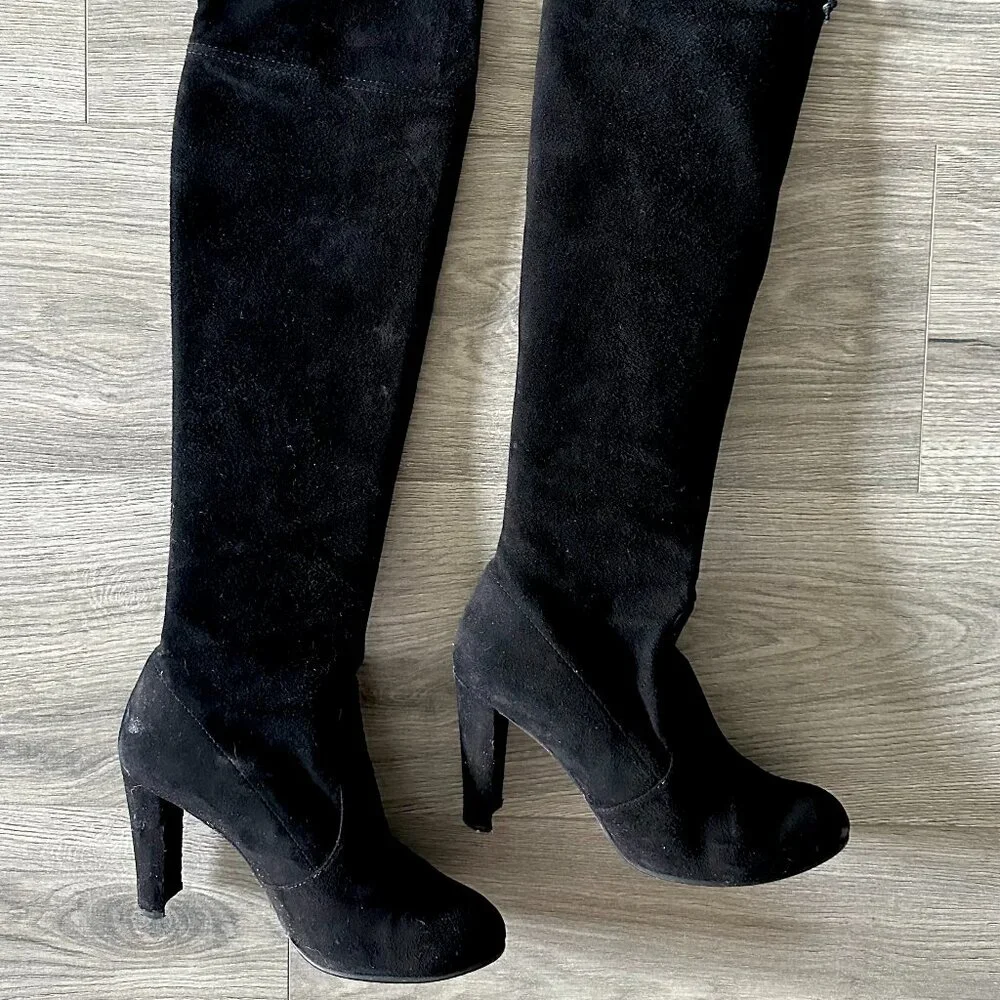 Stuart Weitzman Black Suede Over-the-Knee Boots + Dust Bag - Size 5.5